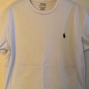 polo Size small in men’s with orange lebron Nike shoes